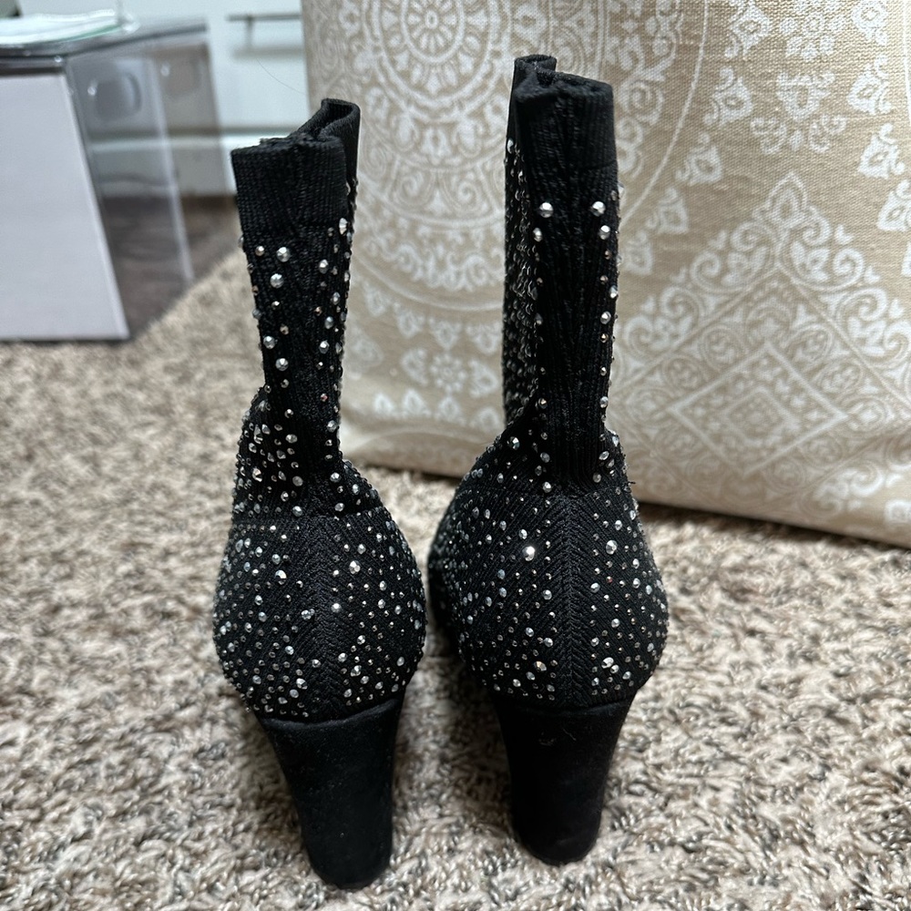 Rhinestone Black Booties - image 4